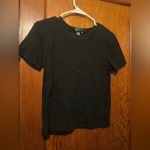 Lauren Ralph Lauren Shirt Womens Medium Black Petite Short Sleeve Knit RL Logo